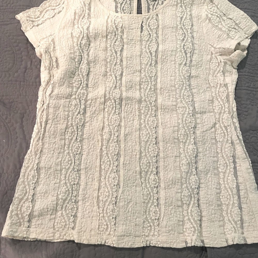 Cabi Ivory Lace On the Go Top semi-sheer
